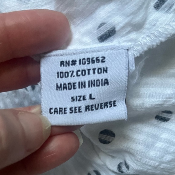 Tulip White Black Seersucker Cotton A Line 3/4 Sleeve Button Down Top Size L - Picture 5 of 7